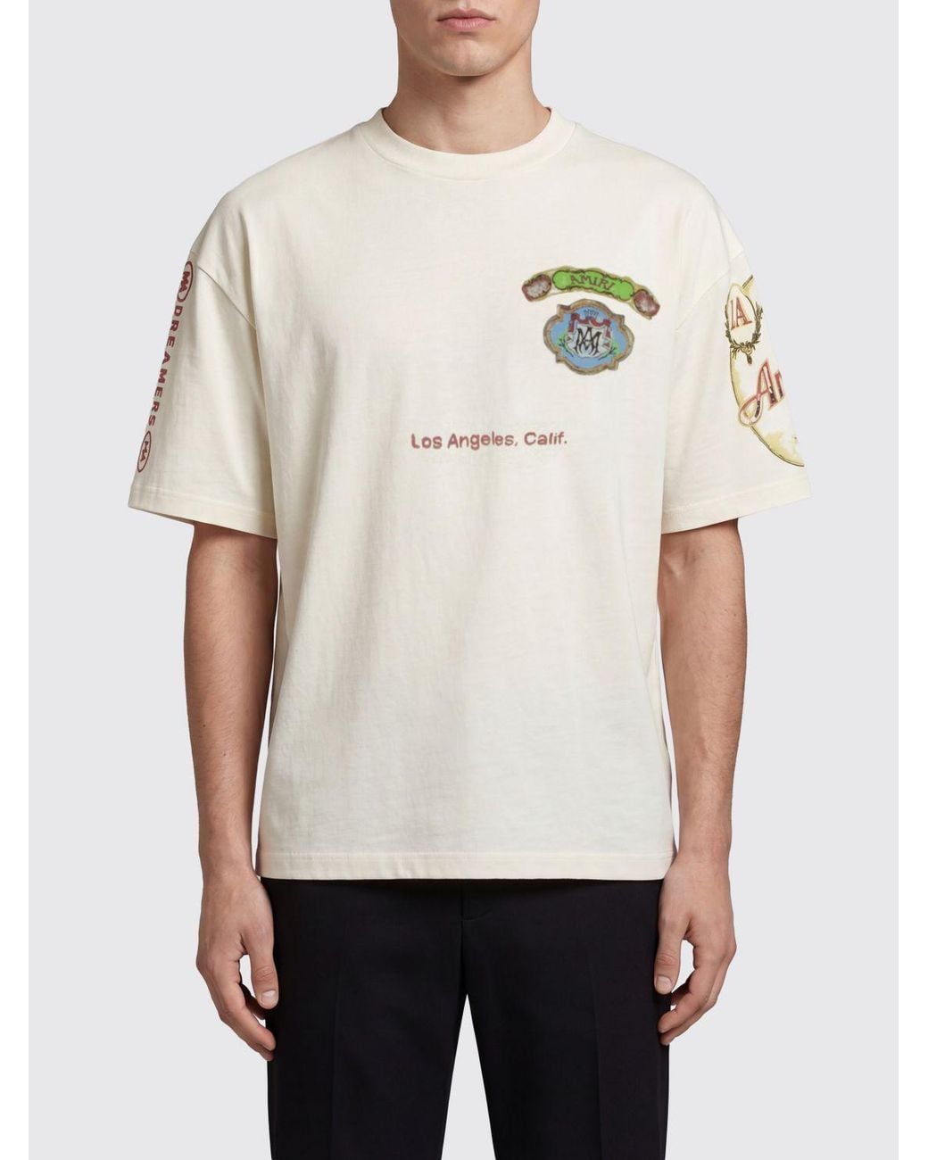 Amiri Natural Cotton T-Shirt With Vintage Graphic Print And Contrasting Logo for men
