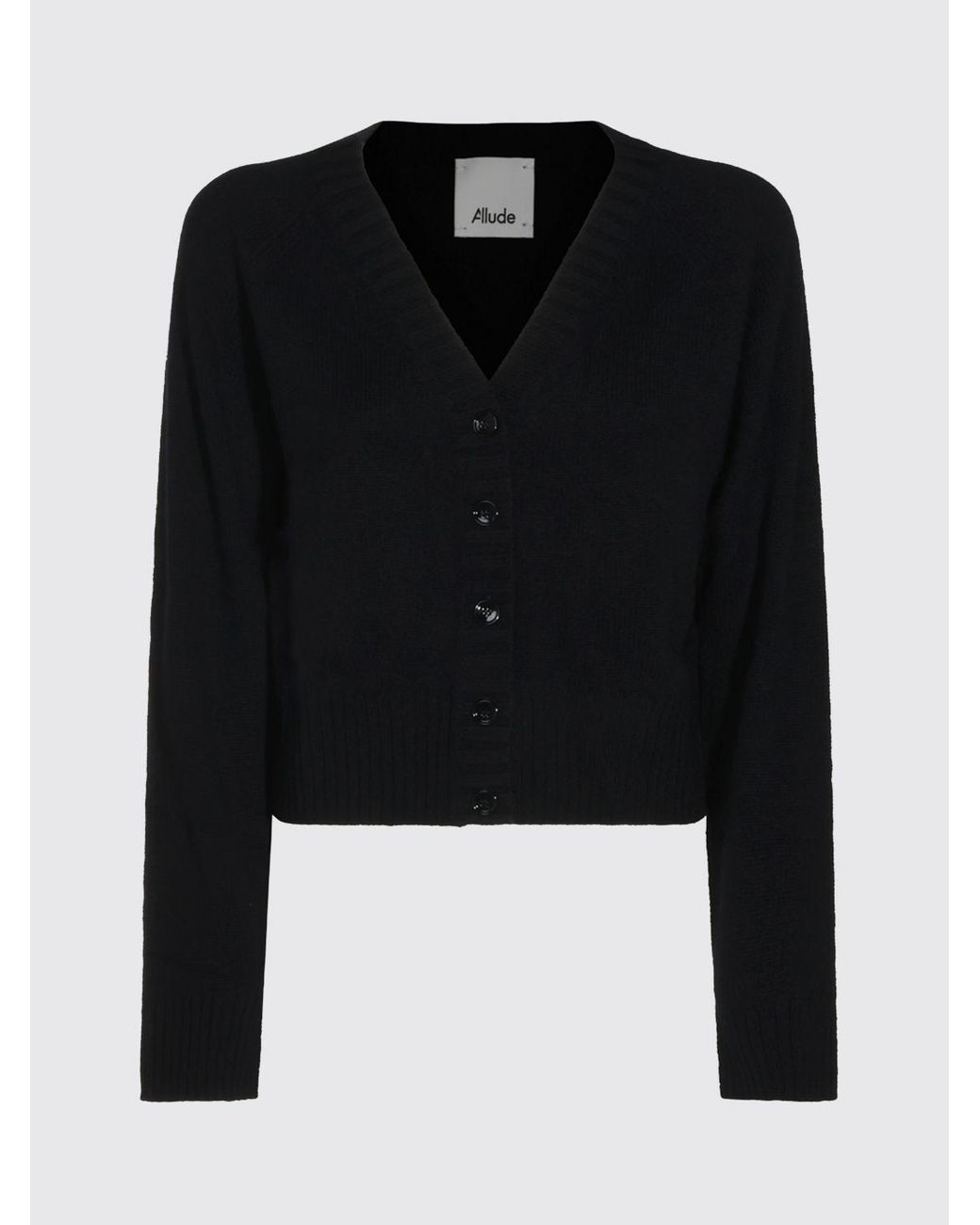 Allude Black V-Neck Cashmere Cardigan With Button Closure