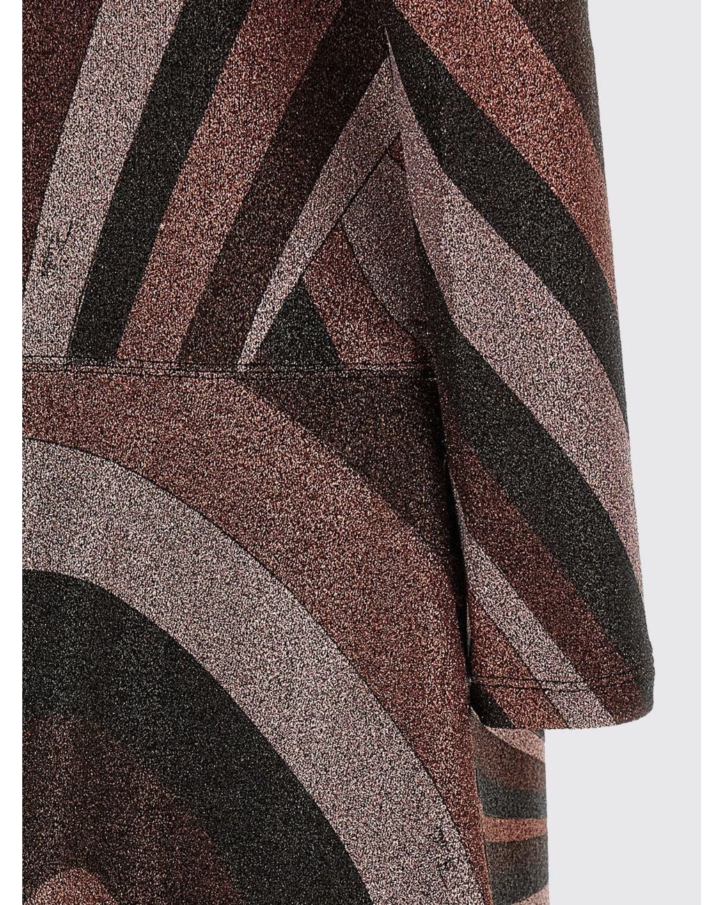 Emilio Pucci Red Iride Long-Sleeved Asymmetric Abstract Print Lurex Jersey Midi Dress