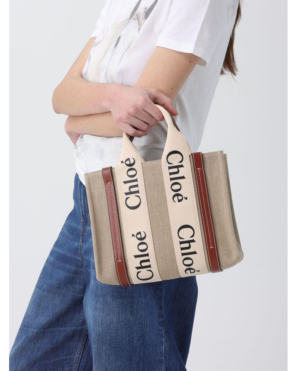 Chloé Natural Chlo&Eacute Woody Small Baumwoll-Canvas-Tasche