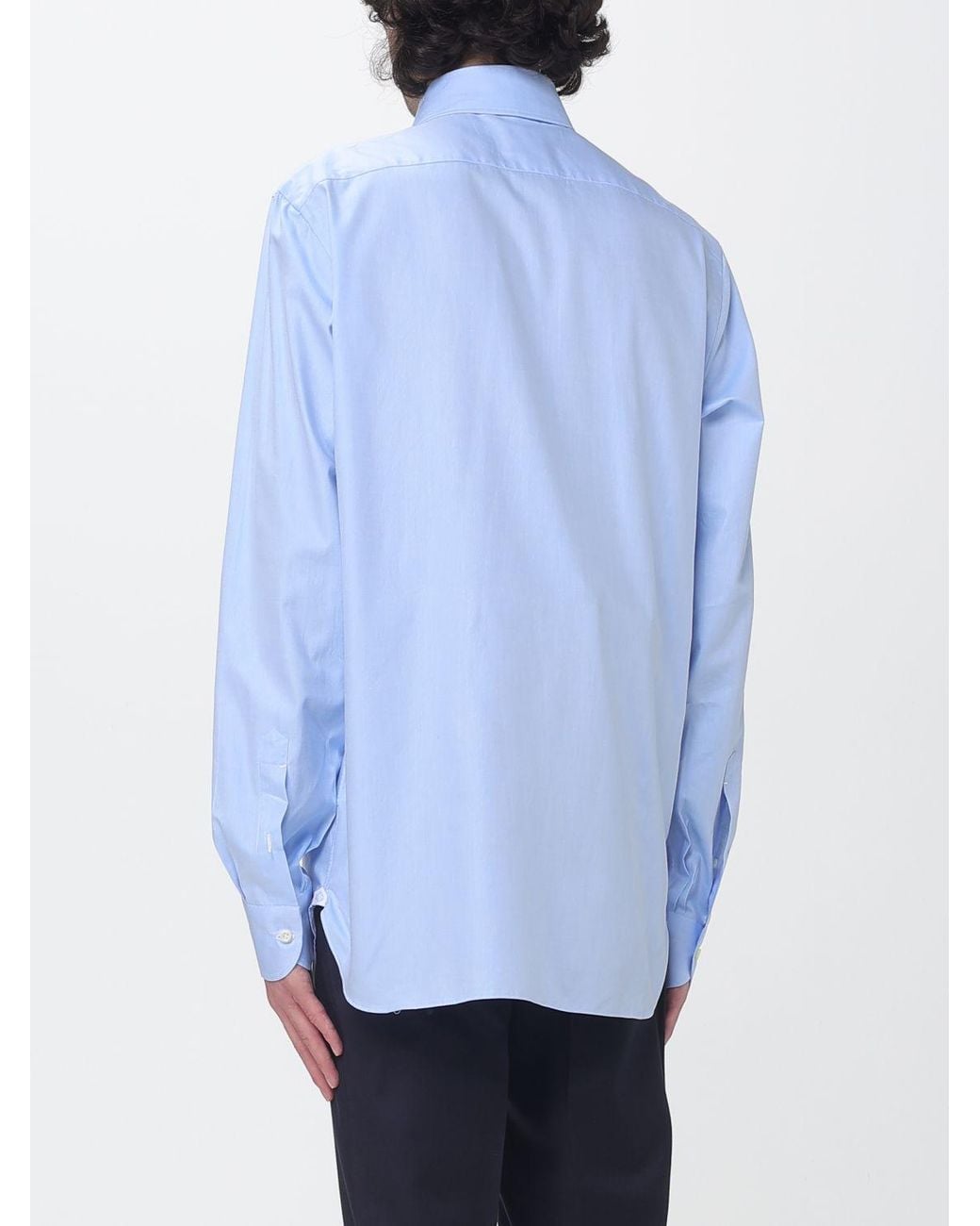 Luigi Borrelli Napoli Blue Luciano Long-Sleeve Cotton Poplin Shirt With French Collar for men