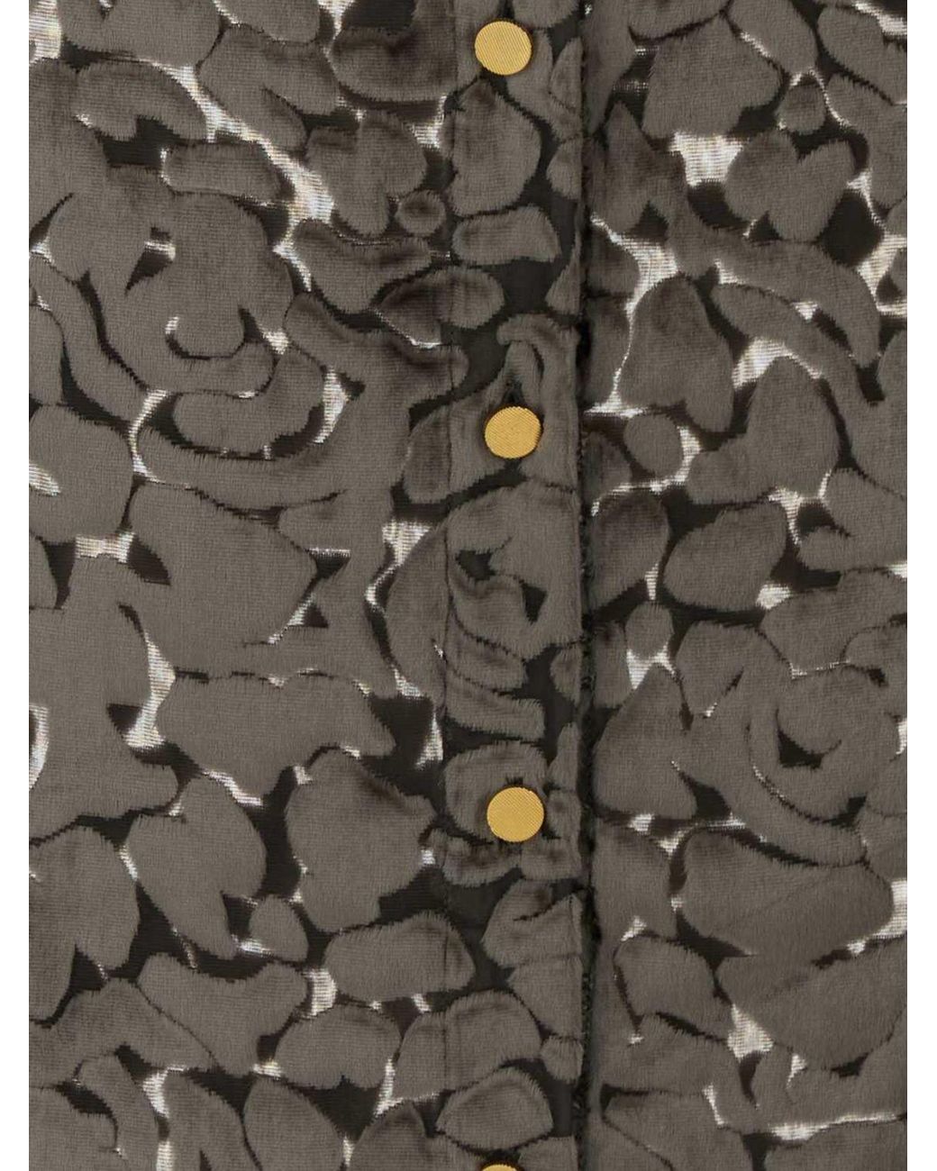 Alberta Ferretti Gray Long-Sleeved Velvet Shirt With A Classic Collar