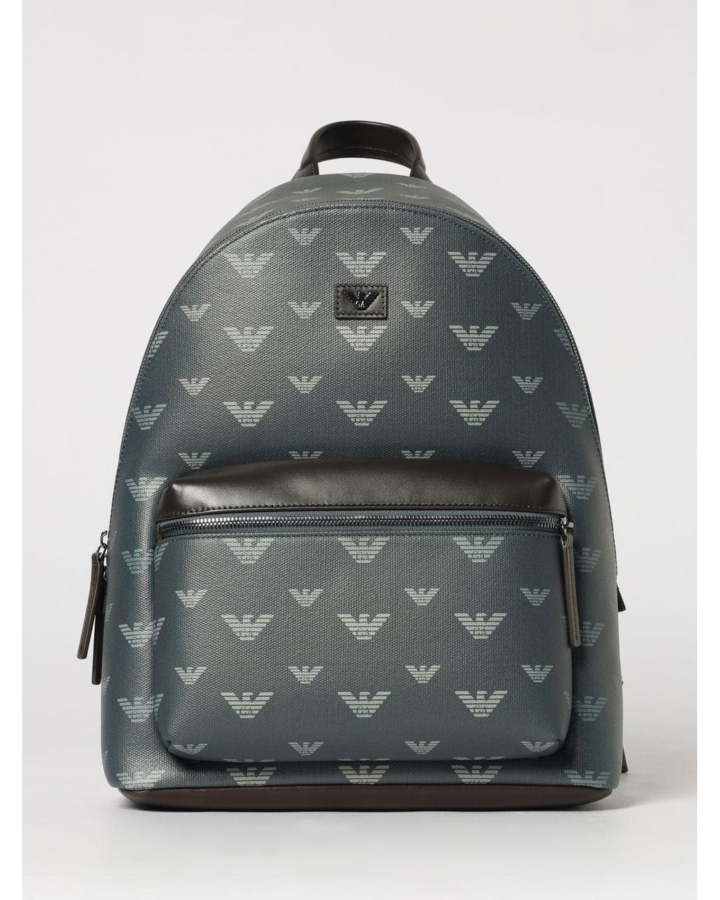 Emporio Armani Gray Coated Cotton Backpack With Printed Monogram for men