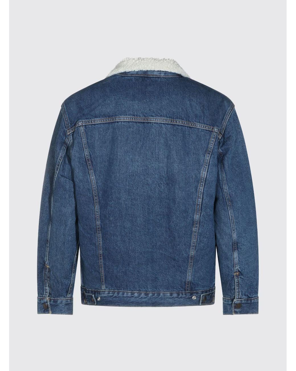 Levi's Blue Denim Shirt Jacket With Fur Collar And Patch Pockets for men