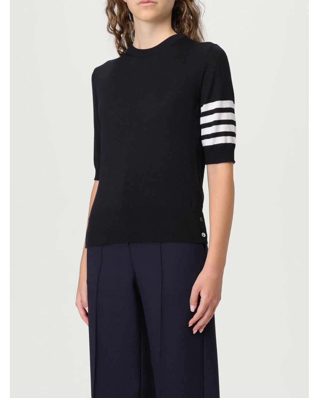 Thom Browne Black Wool Crewneck Sweater With 4-Bar Stripe