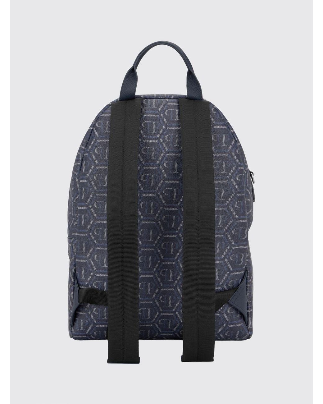 Philipp Plein Blue Space Dragons Monogram Coated Cotton Backpack With Hexagon Logo for men