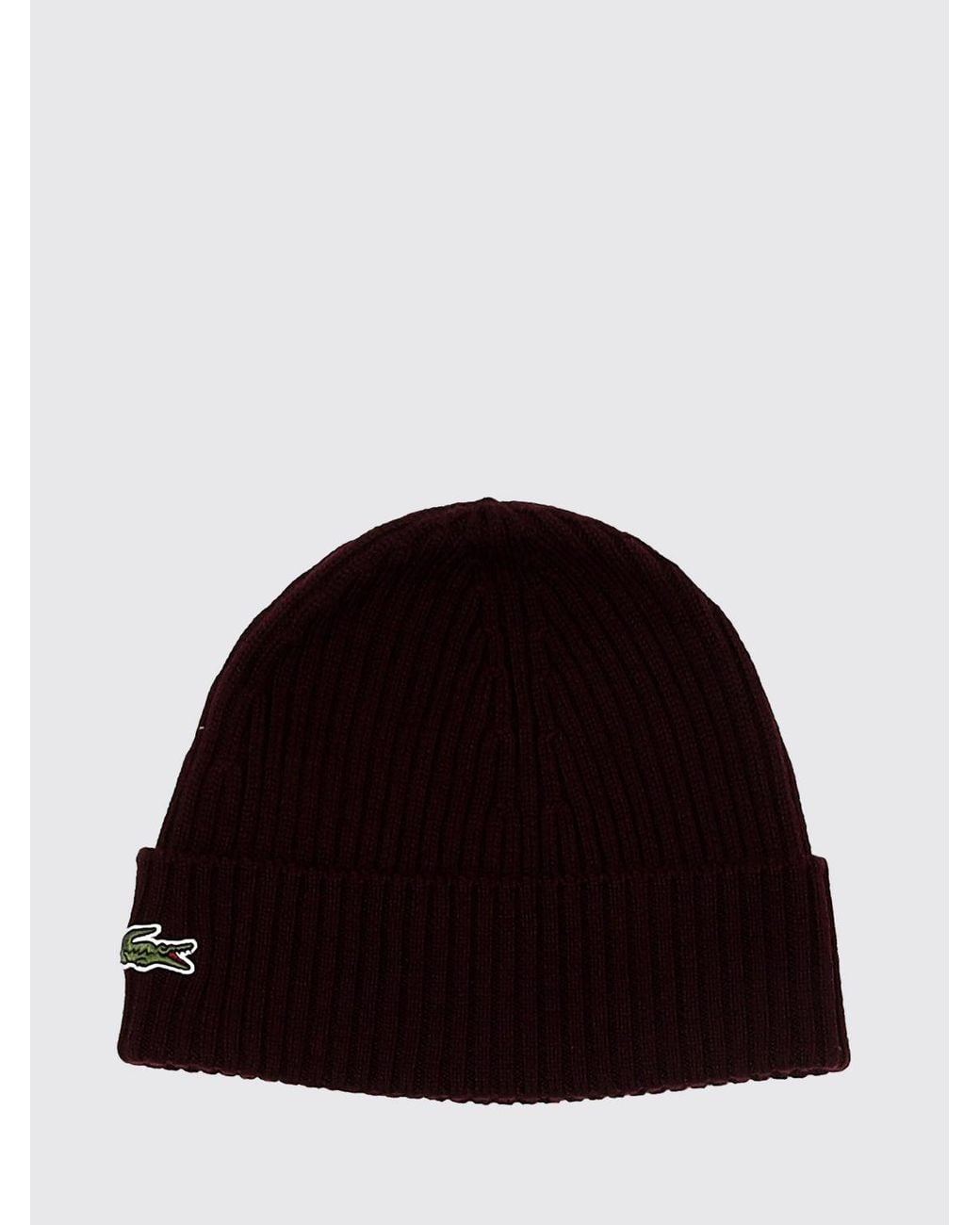 Lacoste Black Pure Wool Beanie With Cuffed Hem And Embroidered Crocodile Logo for men