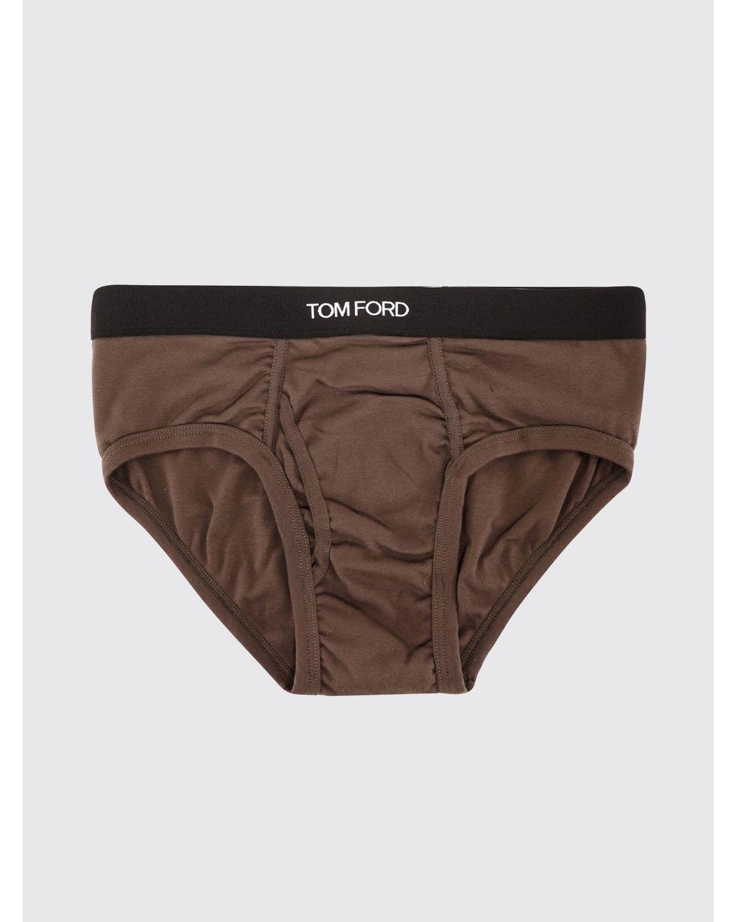 Tom Ford Brown Contrast Logo Waistband Stretch-Cotton Briefs for men