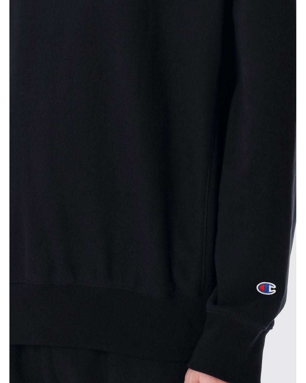 Champion Blue Cotton Hoodie With Kangaroo Pocket And Drawstring for men