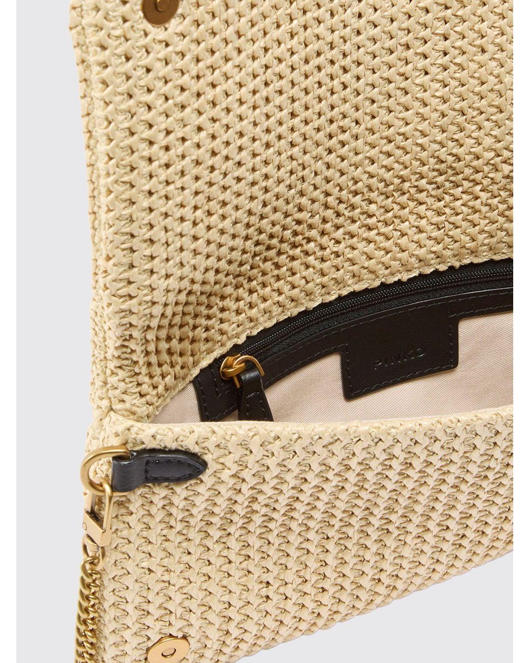 Pinko Natural Love Bag Click Soft Horizontal Classic Raffia Clutch