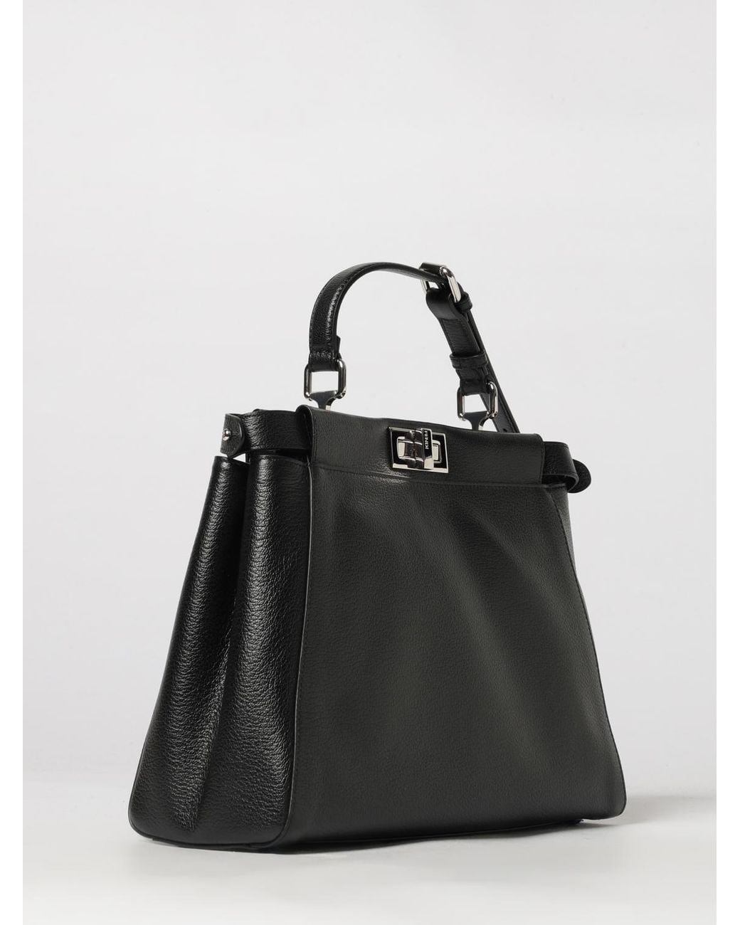 Fendi Black My Peekaboo Calfskin Leather Shoulder Bag With Twist-Lock Closure