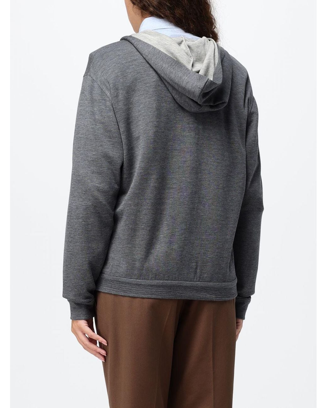 Brunello Cucinelli Gray Cotton And Silk Blend Hooded Zip-Up Sweatshirt