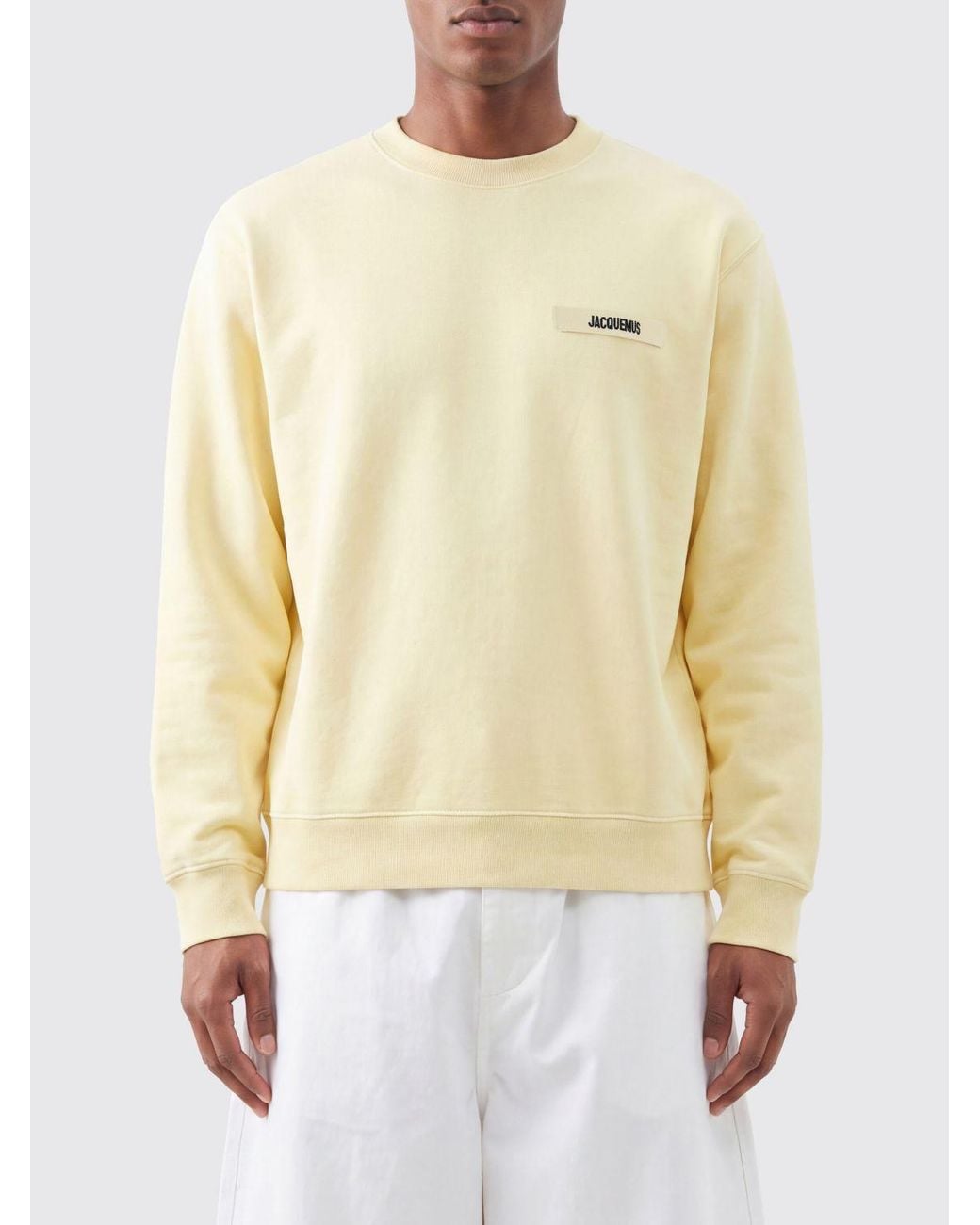 Jacquemus Natural Pure Cotton Crewneck Sweatshirt With Applied Contrast Logo for men