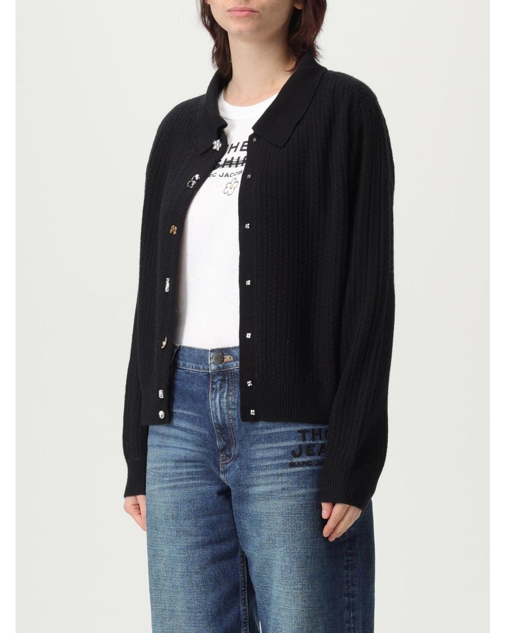 Marc Jacobs Black Merino Wool Cardigan With Embellished Buttons