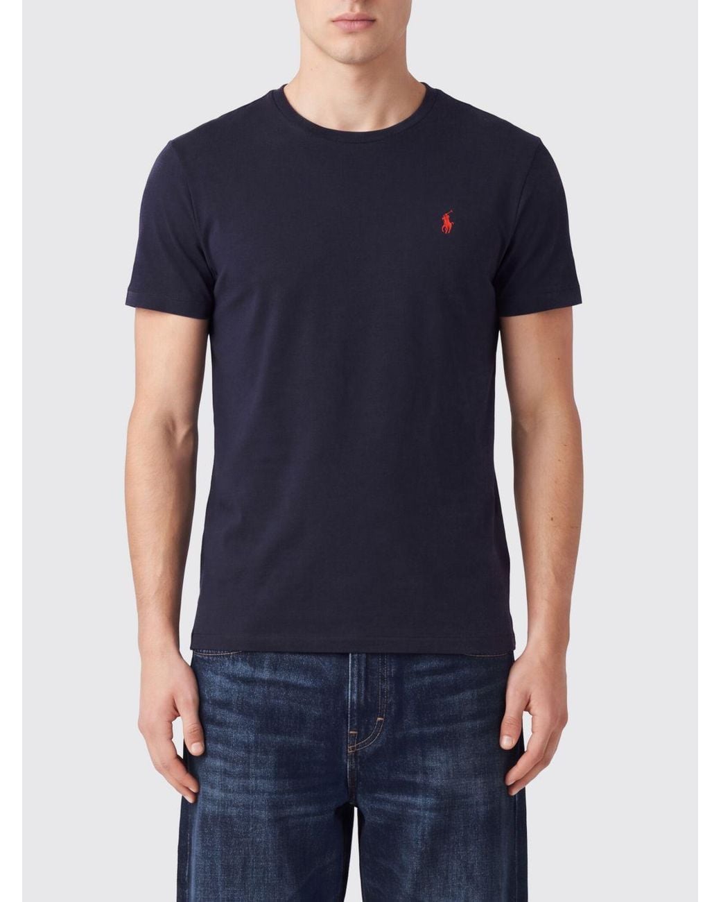 Polo Ralph Lauren Blue Crewneck Cotton T-Shirt With Embroidered Pony Logo for men
