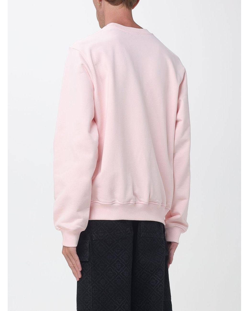 Casablanca Pink Relaxed Fit Cotton Crewneck Sweatshirt With Logo Print for men