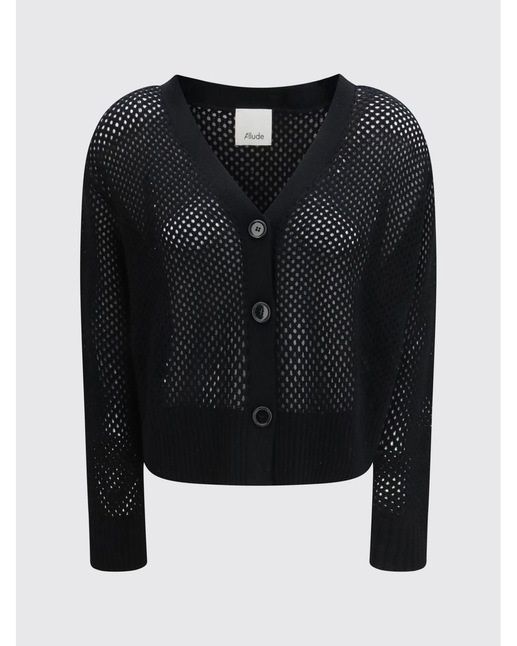 Allude Black Open-Knit Wool And Cashmere-Blend V-Neck Cardigan