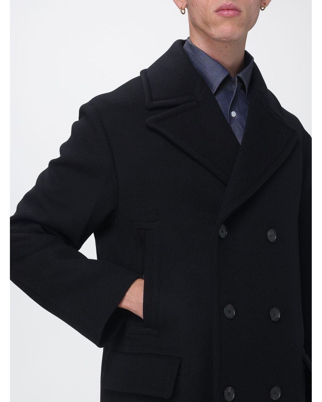 Fendi Blue Long Double-Breasted Virgin Wool Coat With Lapels for men