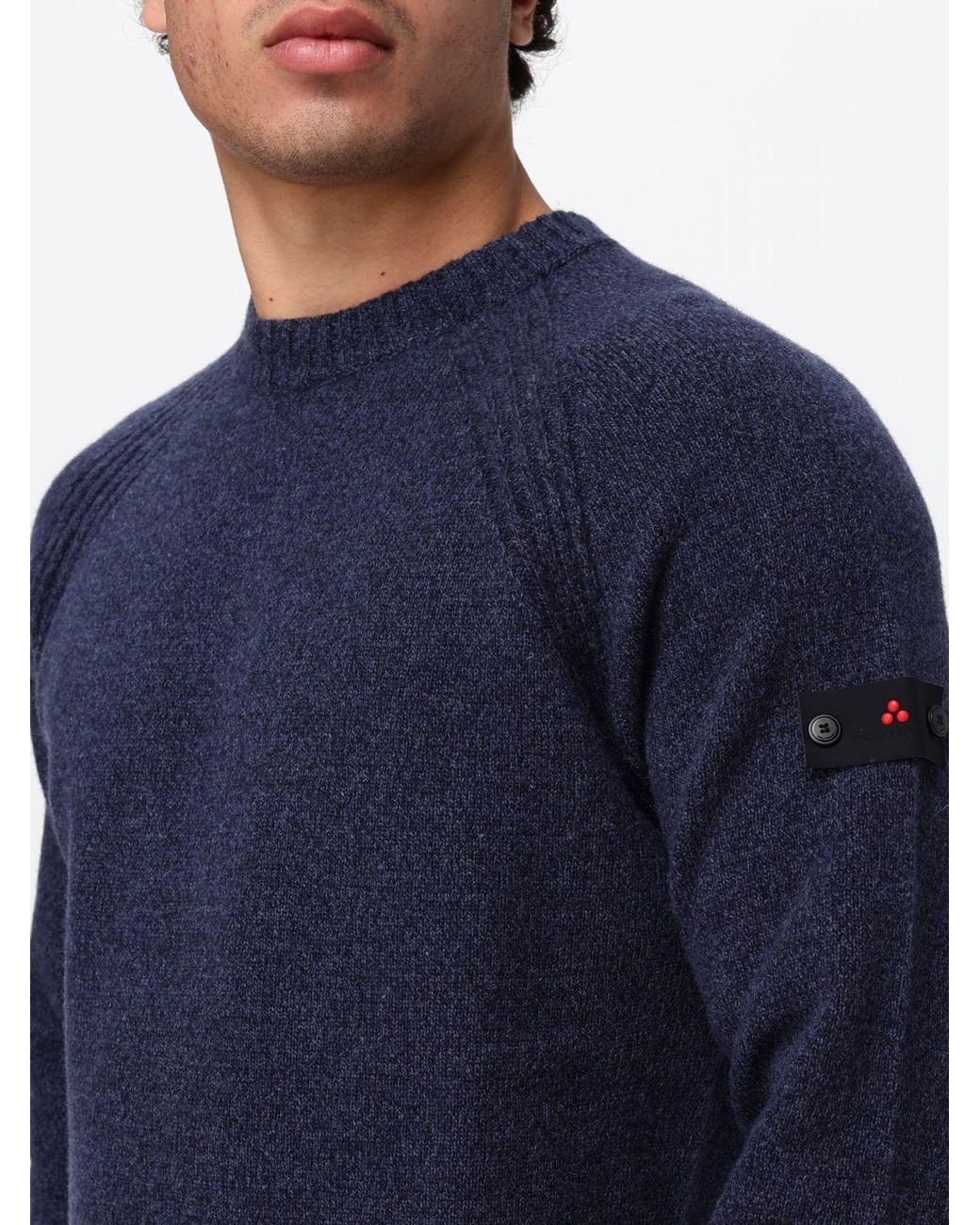 Peuterey Blue Crewneck Pure Wool Jumper With Applied Logo for men
