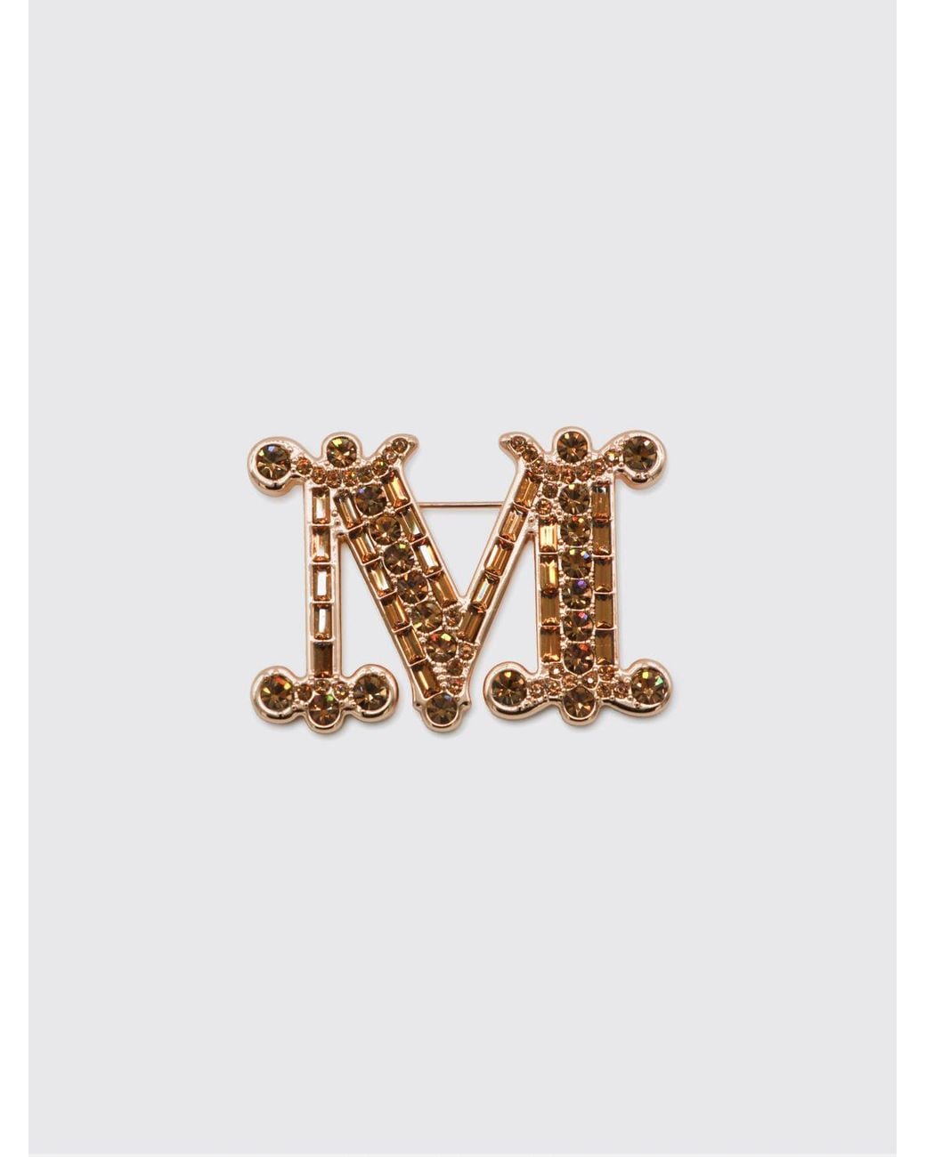 Max Mara White Crystal-Embellished Monogramme Brooch