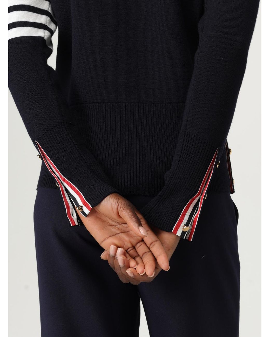 Thom Browne Blue Woll-Rundhalspullover Mit 4-Bar-Streifen