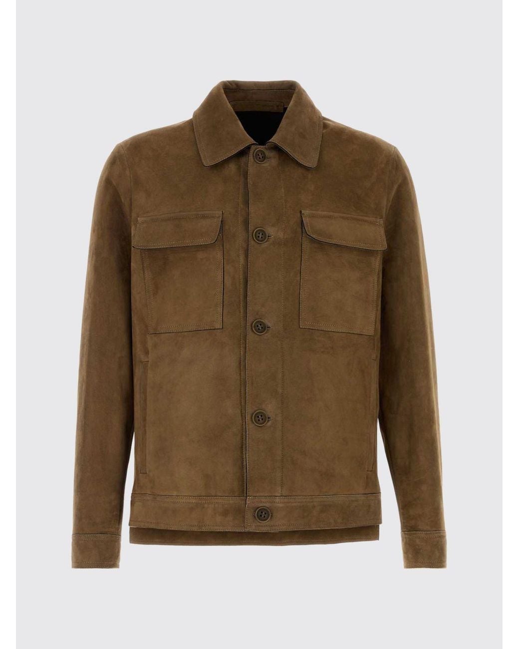 Salvatore Santoro Brown Suede Shirt Jacket With Patch Pockets for men