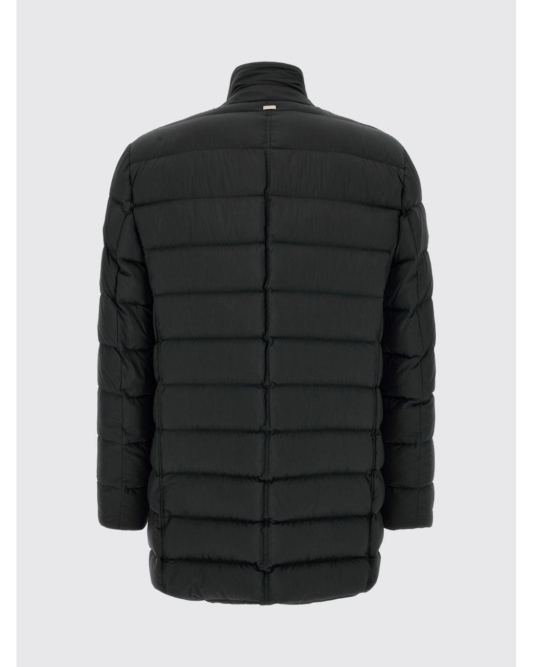 Herno Black Long Quilted Nylon Puffer Coat With High Neck And Button Closure for men