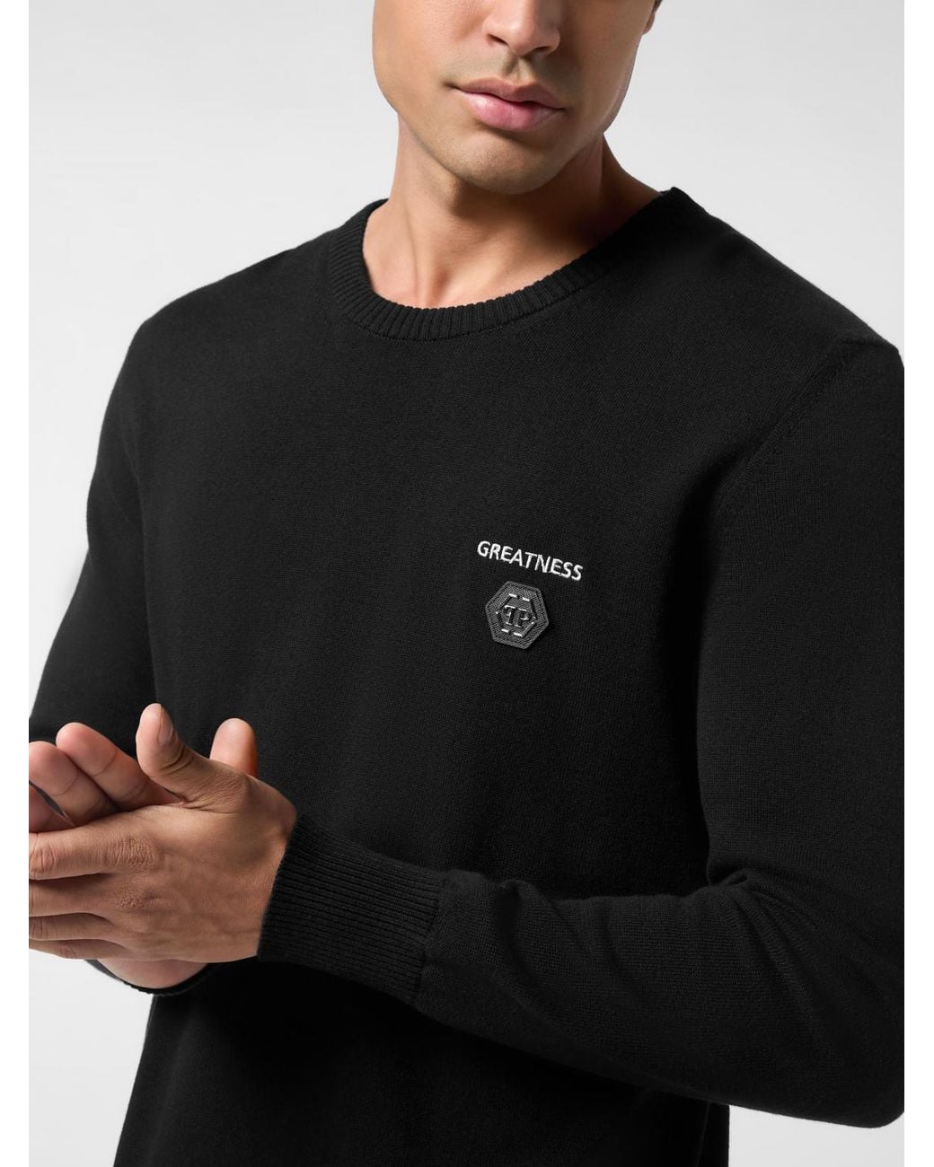 Philipp Plein Black Wool And Cotton Knit Pp for men