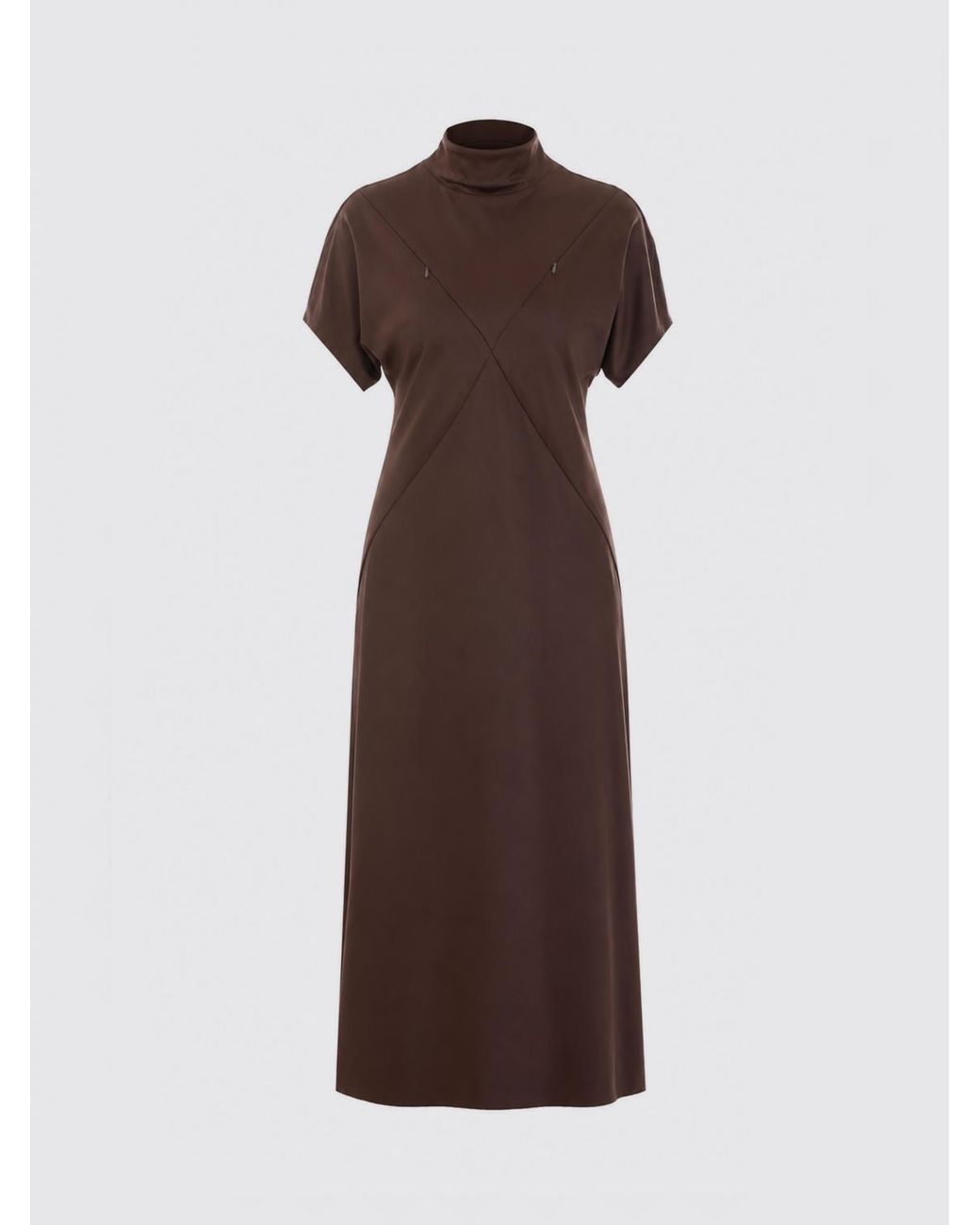 Pinko Purple Kangoo High Neck Short-Sleeved Satin Midi Sheath Dress