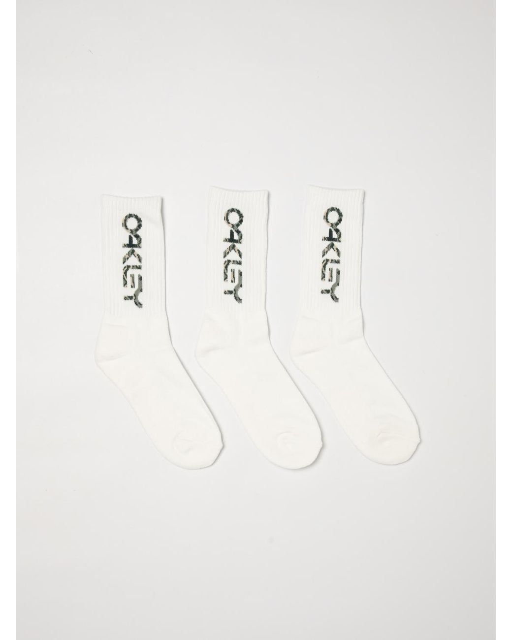 Oakley Natural Set Of 3 Pairs Of Ribbed Stretch Cotton Socks With Jacquard Logo for men