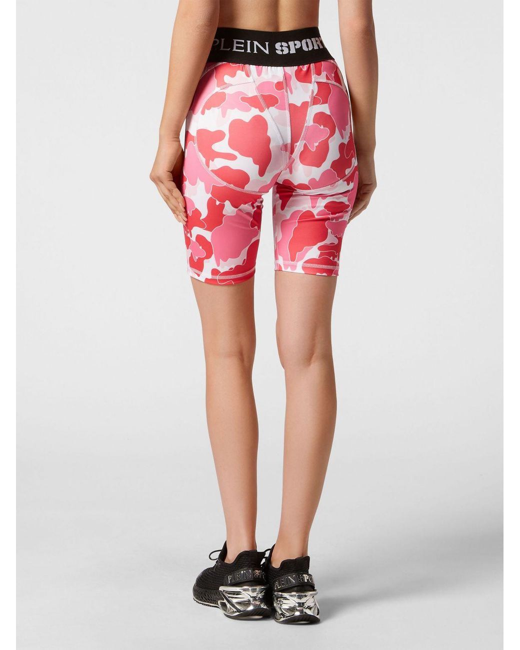 Philipp Plein Red High-Waisted Camouflage Print Cycling Shorts