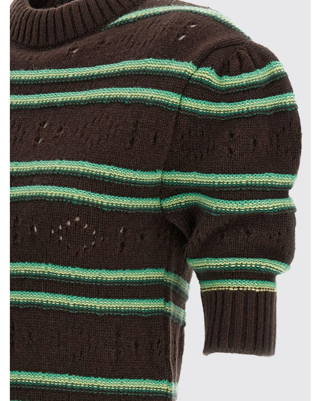 Marni Green Striped Pure Cashmere Sweater With Puff Sleeves