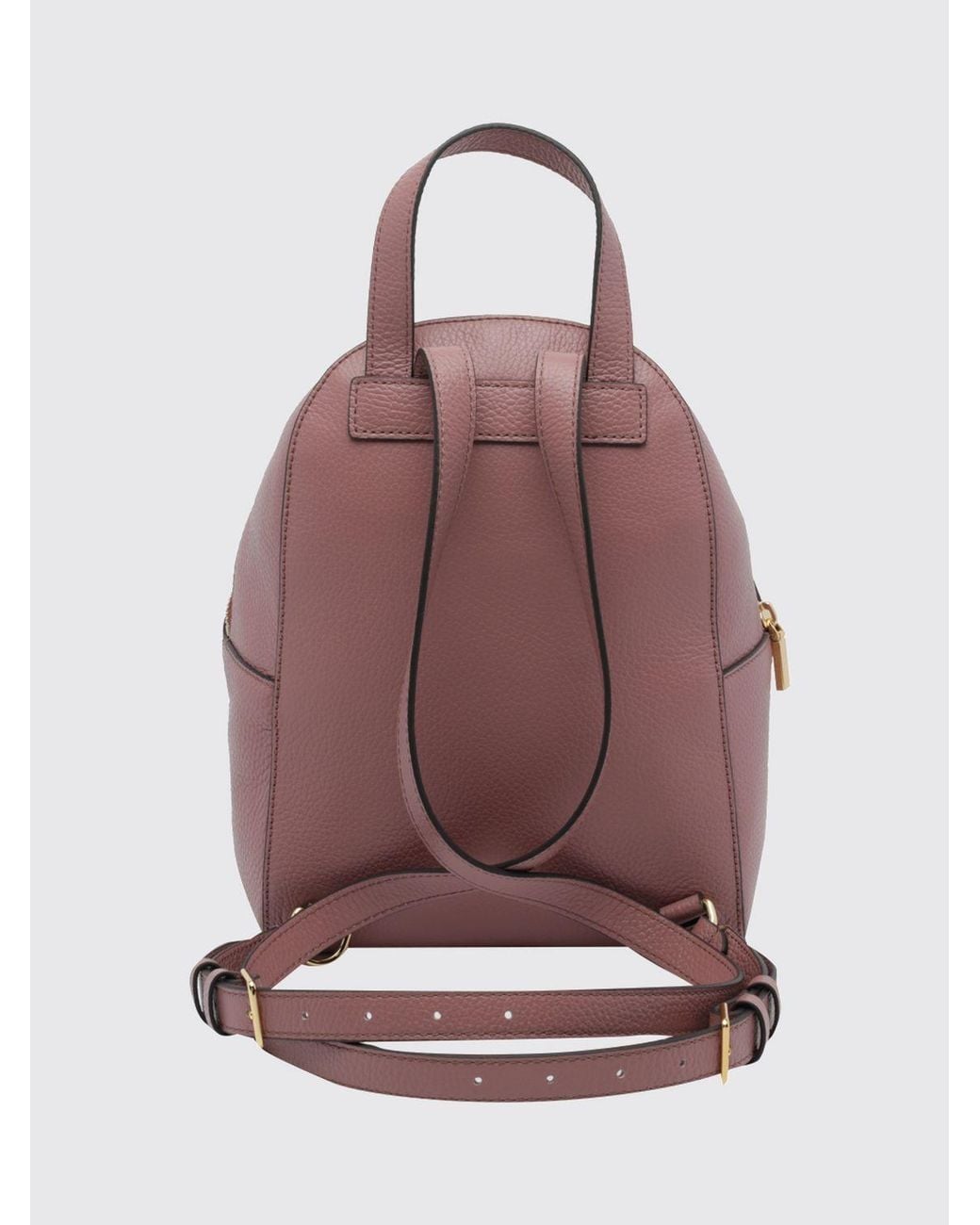 Coccinelle Pink Beat Generation Small Leather Backpack With Front Pocket