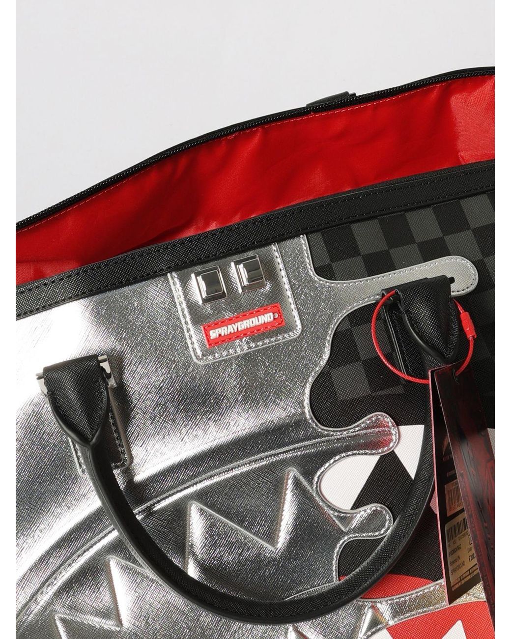 Sprayground Gray Checkered Saffiano Coated Cotton Duffle Bag With Logo for men