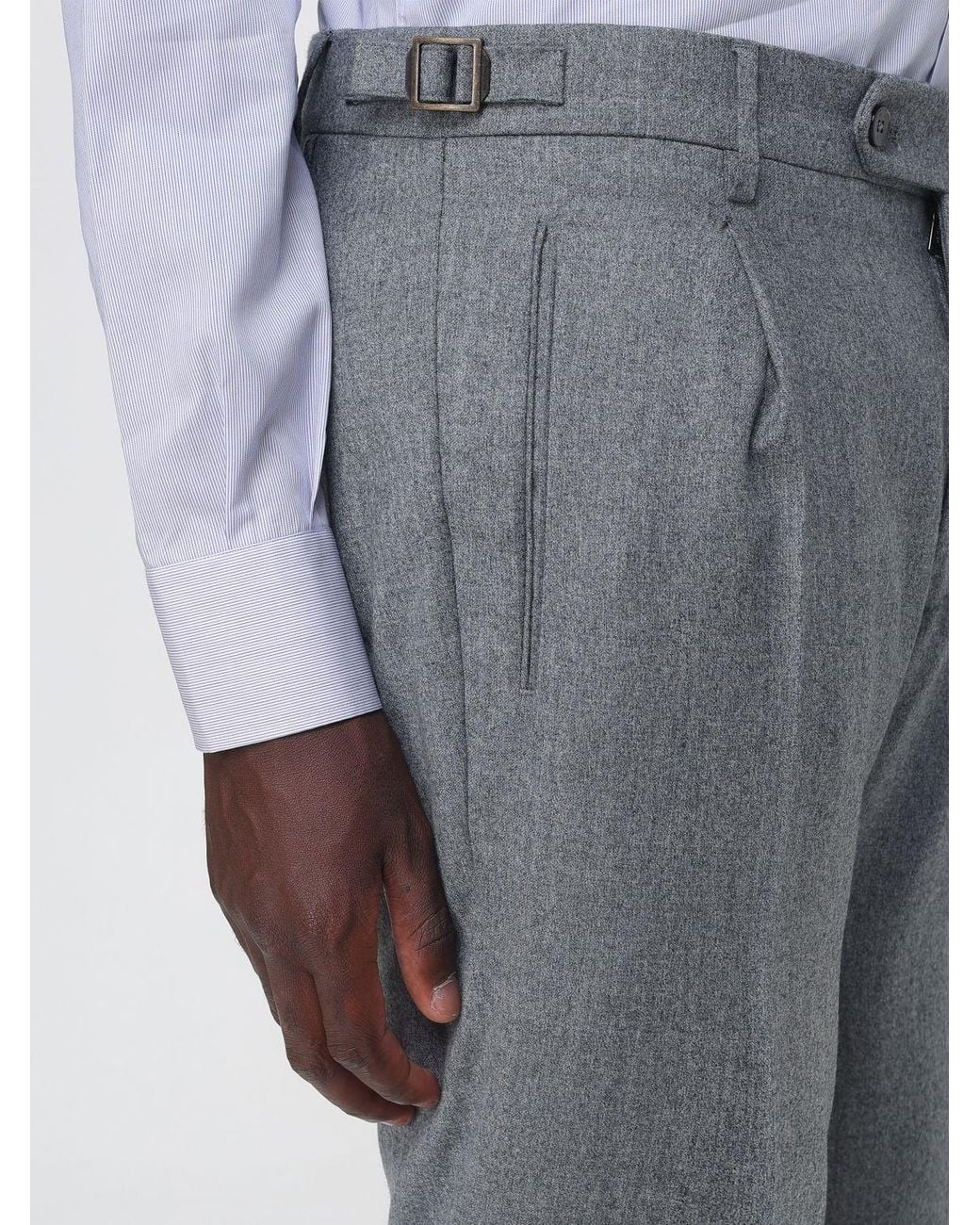 Berwich Gray Slim Fit Pleated Virgin Wool Tailored Trousers for men