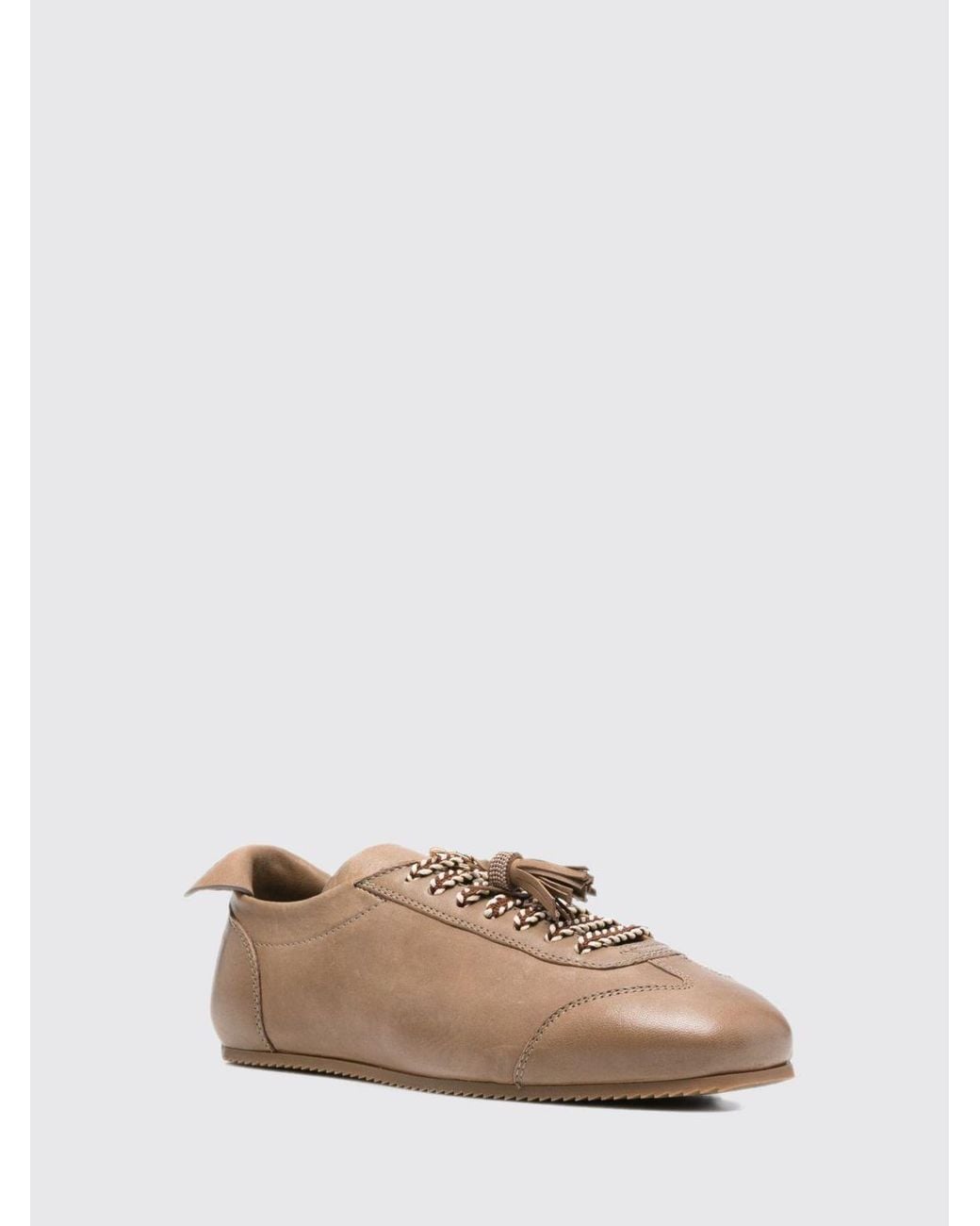 Fabiana Filippi Brown Low Top Smooth Leather Sneakers With Tassels And Round Toe
