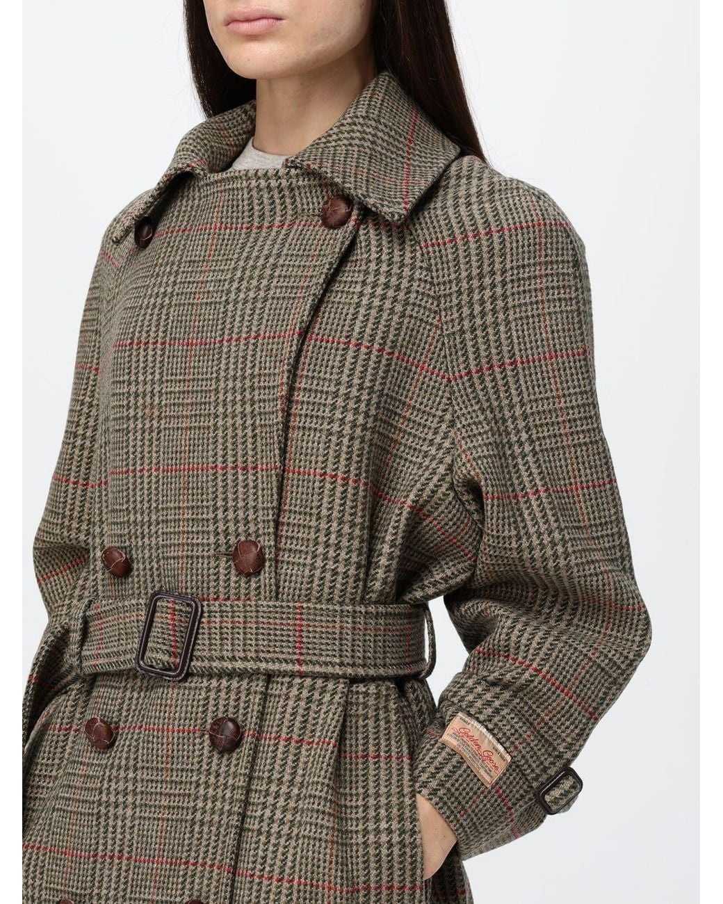Golden Goose Deluxe Brand Gray Prince Of Wales Double-Breasted Knee-Length Coat