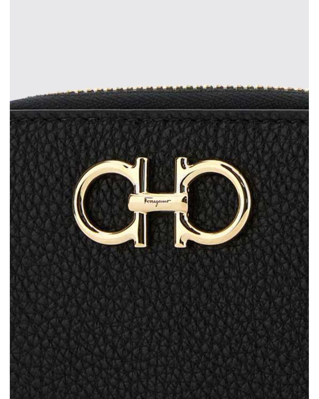 Ferragamo Black Gancini Grained Calfskin Leather Wallet