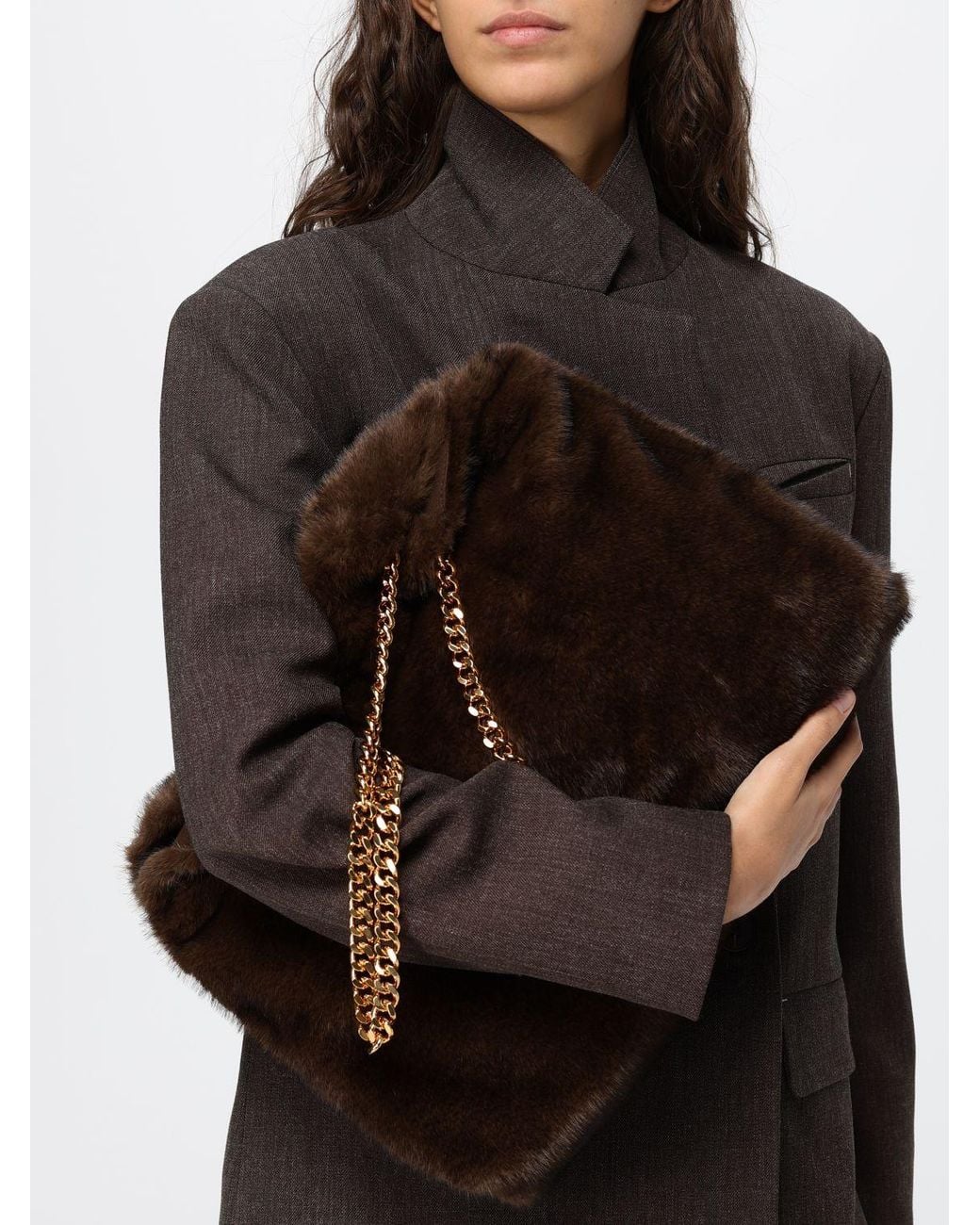 Stella McCartney Brown Large Falabella Faux Fur Shoulder Bag