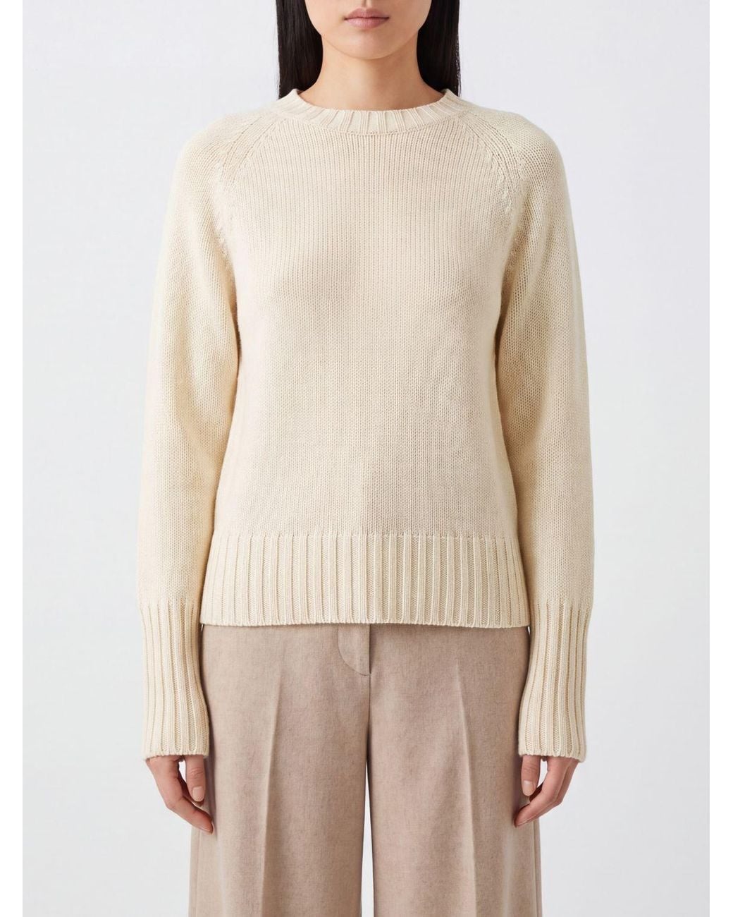 Drumohr Natural Pure Cashmere Long-Sleeve Crewneck Jumper