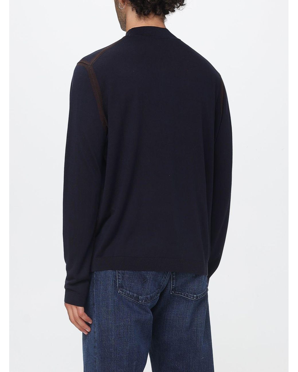 Emporio Armani Blue Mock Neck Cotton Jumper With Ribbed Trims for men