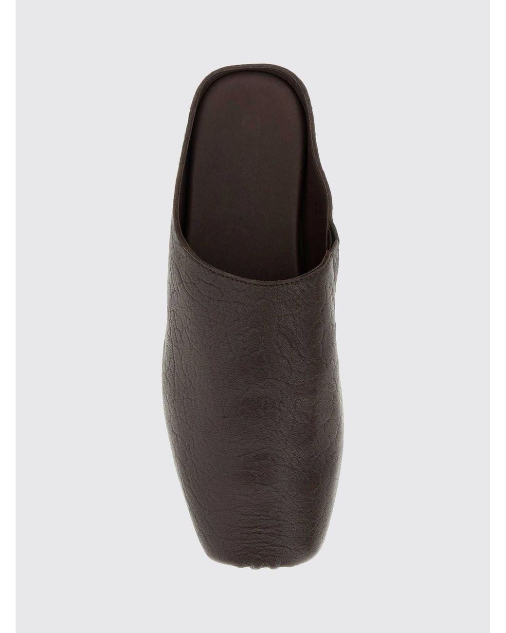 Uma Wang Brown Grained Leather Mules With Square Toe And Low Heel