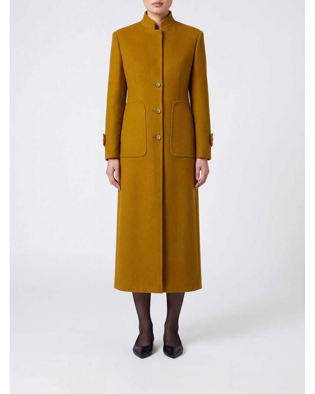 Pinko Green Single-Breasted Long Wool And Cashmere Blend Coat With High Neck