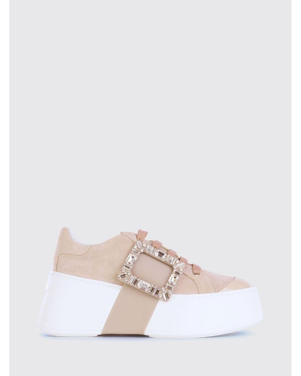 Roger Vivier Natural Viv' Skate Suede Sneakers With Jewel Buckle