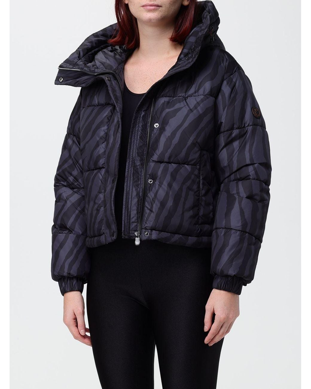 Save The Duck Blue Animal Print Puffer Jacket With Sailor Collar