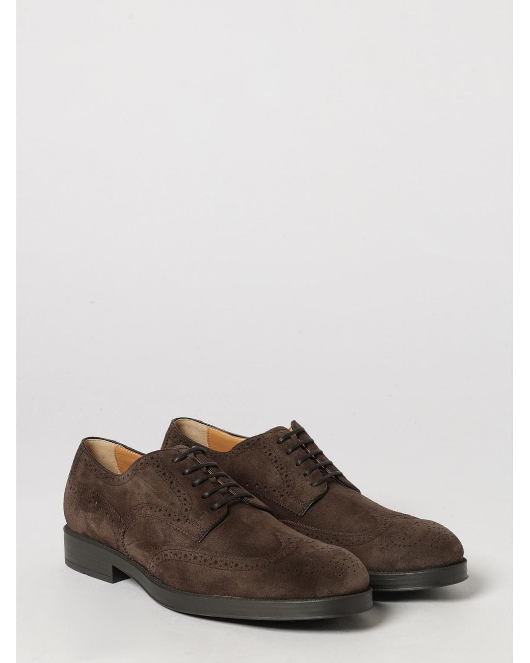 Tod's White Suede Calfskin Derby Shoes With Brogue Detailing And A Round Toe for men