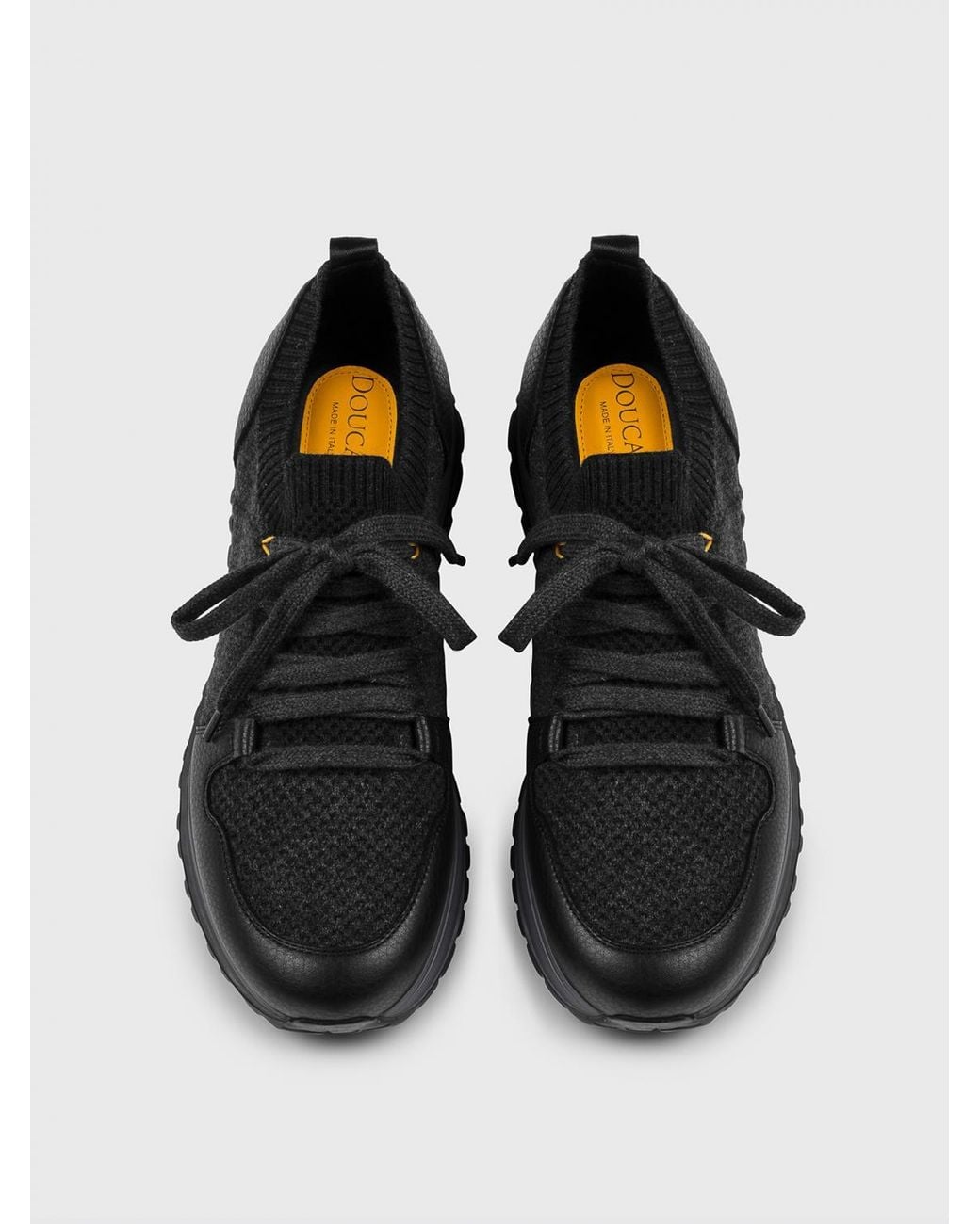 Doucal's Sneakers Aus Gehämmertem Leder Und Wollstrick in Black für Herren