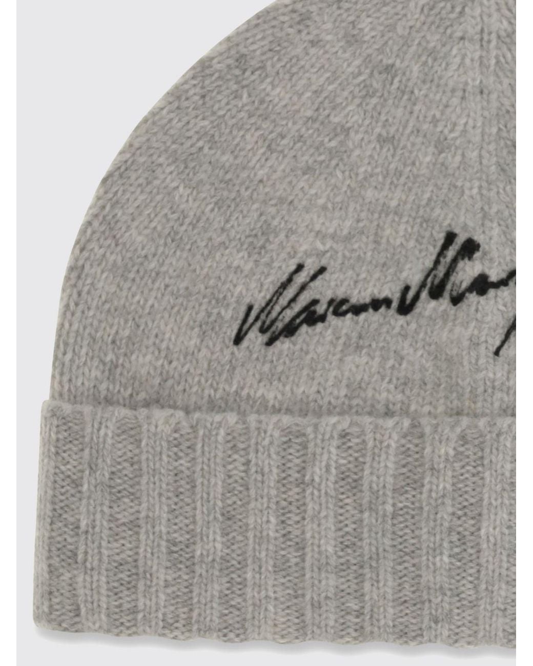 MM6 by Maison Margiela Gray Ribbed Wool Beanie With Cuff And Printed Logo