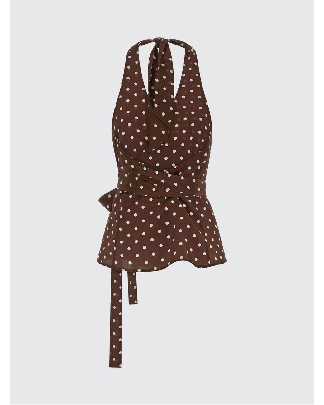 P.A.R.O.S.H. Brown Polka-Dot Silk Top P.A.R.O.S.H. With A V-Neck And Tie-Up Straps