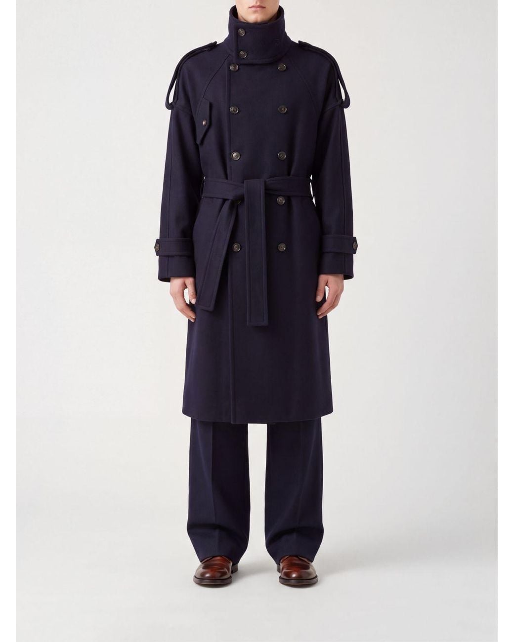 Ferragamo Blue Double-Breasted Trench Coat for men